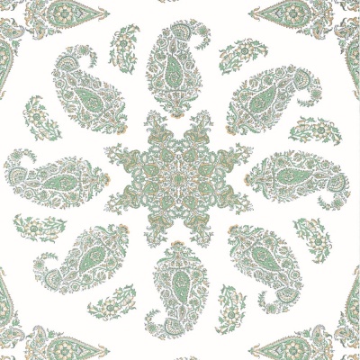 Thibaut East India Wallpaper in Green & White